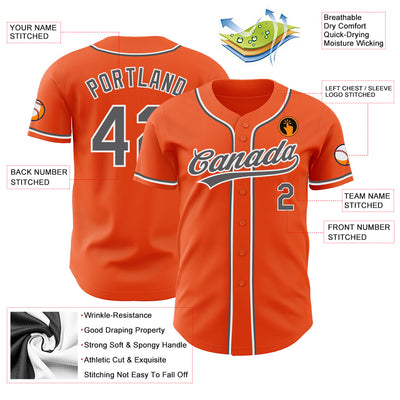 Custom Orange Steel Gray-White Authentic Baseball Jersey