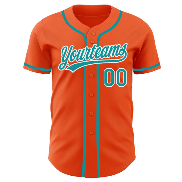 Custom Baseball Jersey Teal Orange-White Authentic Men's Size:L