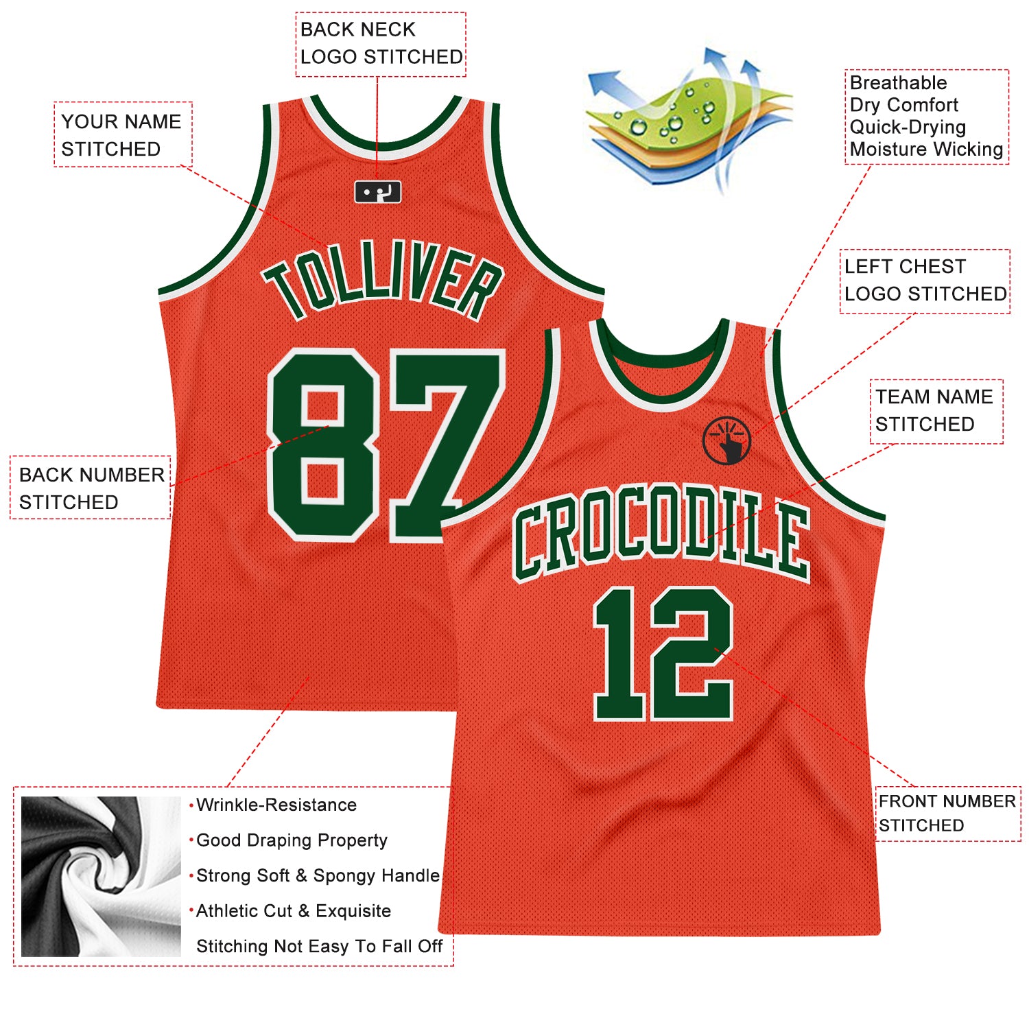 FANSIDEA Custom Basketball Jersey White Kelly Green-Red 3D Mexico Authentic Men's Size:M