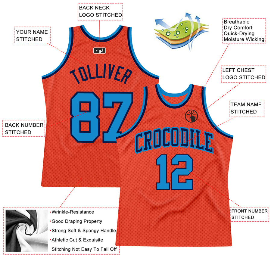 Custom Orange Blue-Navy Authentic Throwback Basketball Jersey