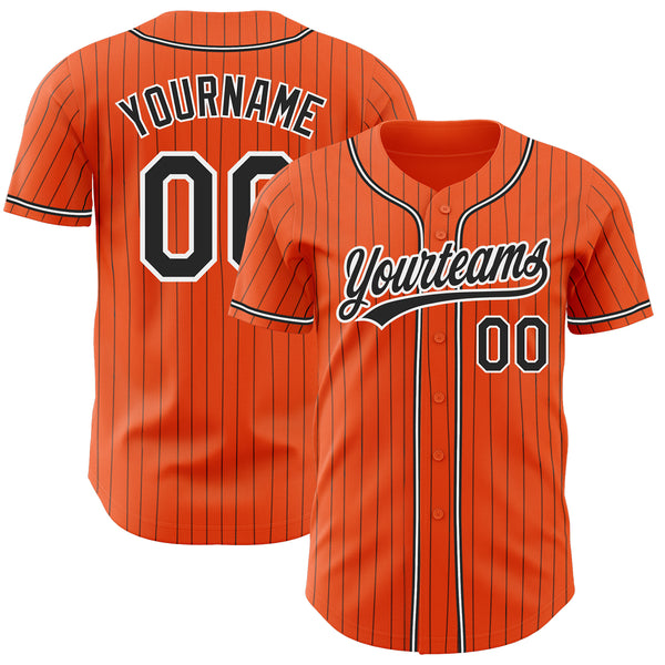 Custom Orange Black Pinstripe Black-White Authentic Baseball Jersey Women's Size:M