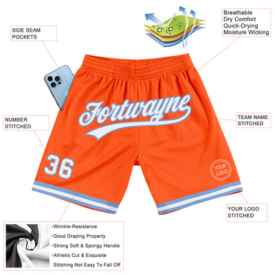 Custom Orange White-Light Blue Authentic Throwback Basketball Shorts