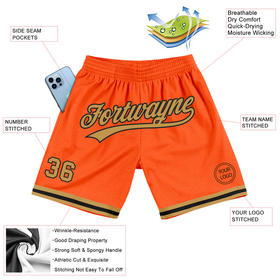 Custom Orange Old Gold-Black Authentic Throwback Basketball Shorts