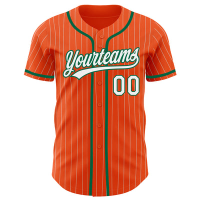 Custom Orange White Pinstripe Kelly Green Authentic Baseball Jersey