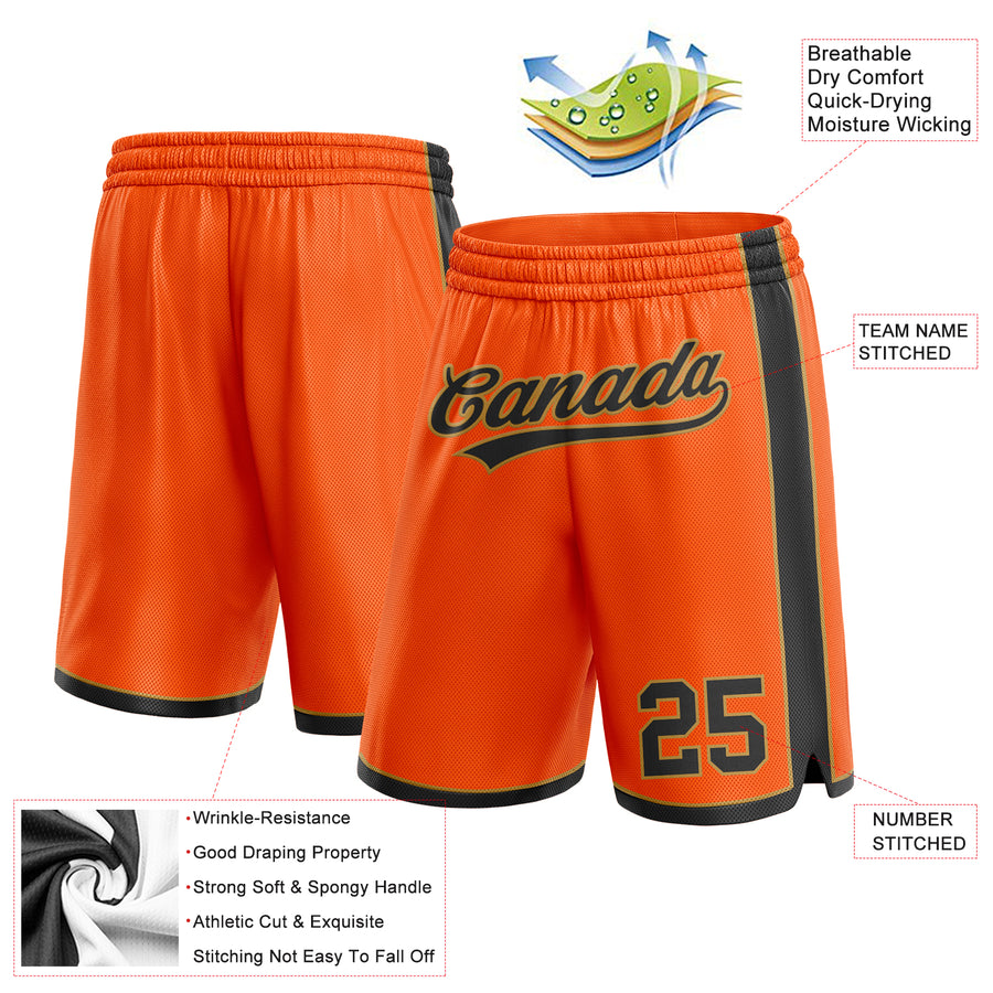 Custom Orange Black-Old Gold Authentic Basketball Shorts