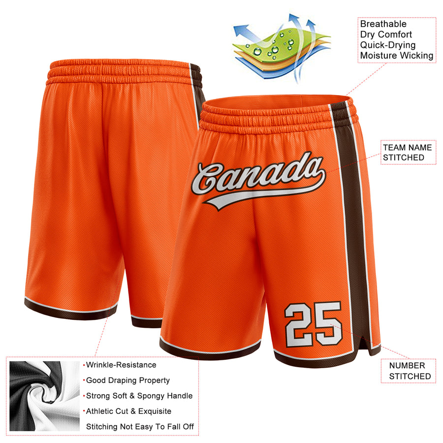 Custom Orange White-Brown Authentic Basketball Shorts