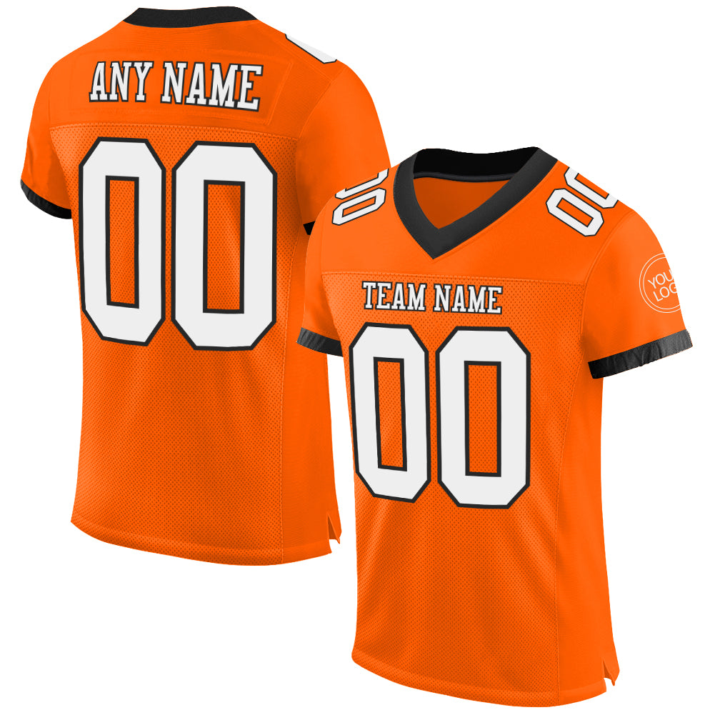 Custom Orange Black-White Mesh Authentic Football Jersey