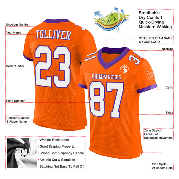 Custom Orange White-Purple Mesh Authentic Football Jersey