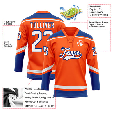 Custom Orange White-Royal Hockey Lace Neck Jersey