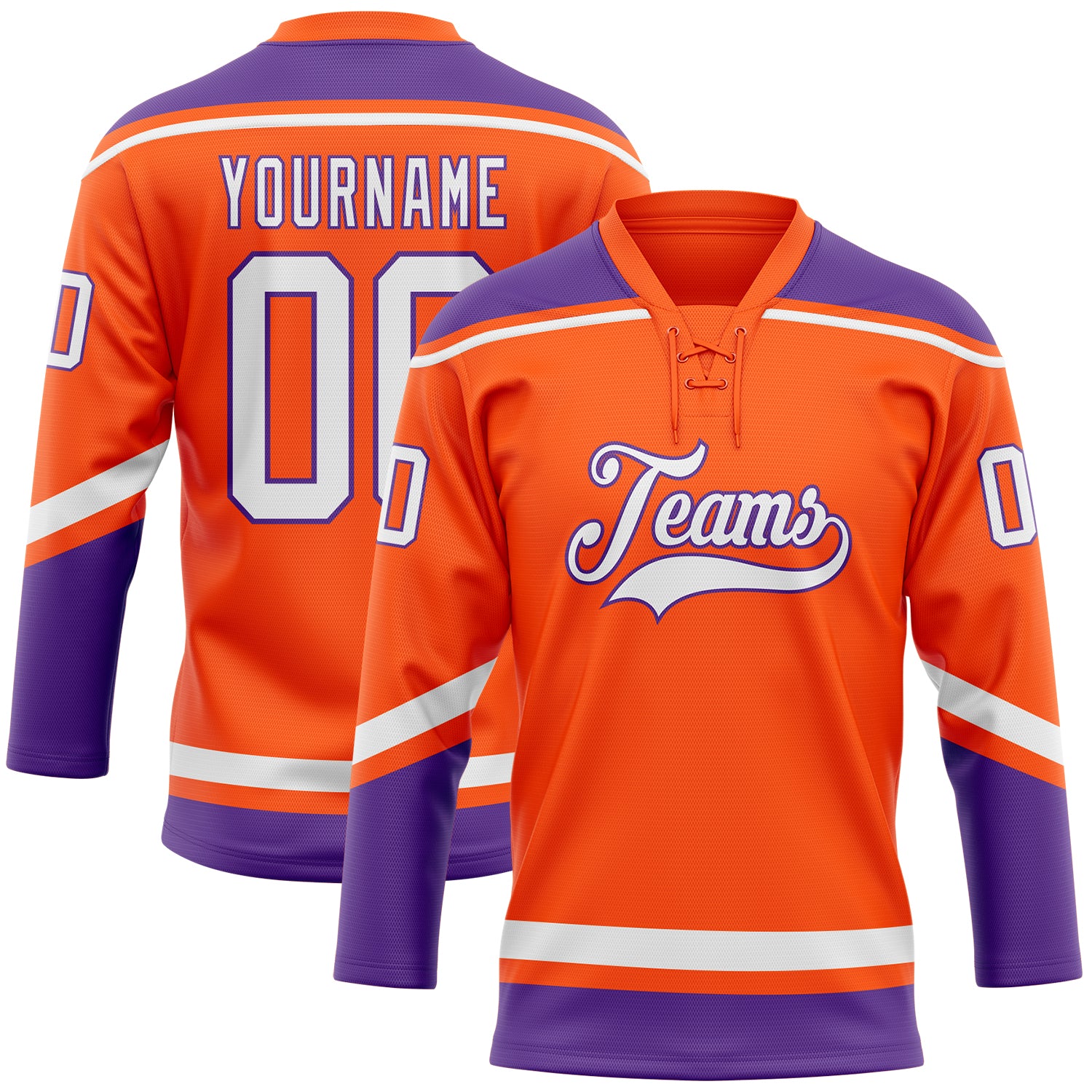 Custom Hockey Jersey White Orange-Purple Hockey Lace Neck Jersey Men's Size:L