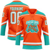 Custom Orange White-Aqua Hockey Lace Neck Jersey