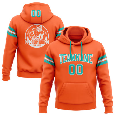 Custom Stitched Orange Aqua-White Football Pullover Sweatshirt Hoodie