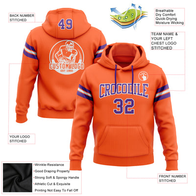 Custom Stitched Orange Purple-White Football Pullover Sweatshirt Hoodie