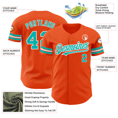 Custom Orange Aqua-White Authentic Baseball Jersey