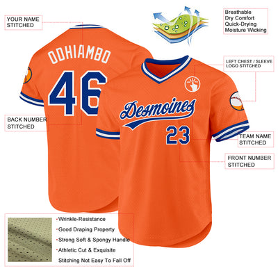 Custom Orange Royal-White Authentic Throwback Baseball Jersey