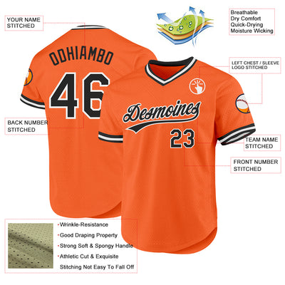 Custom Orange Black-White Authentic Throwback Baseball Jersey