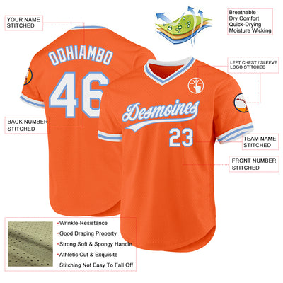 Custom Orange White-Light Blue Authentic Throwback Baseball Jersey