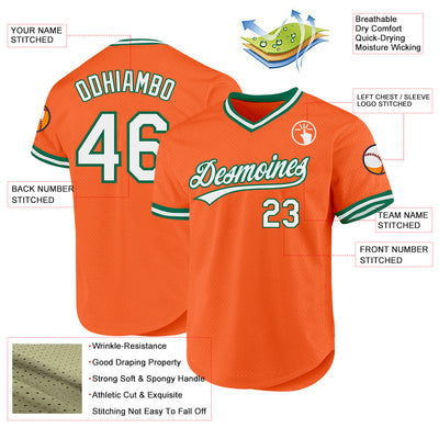 Custom Orange White-Kelly Green Authentic Throwback Baseball Jersey