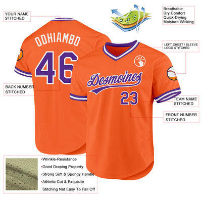 Custom Orange Purple-White Authentic Throwback Baseball Jersey