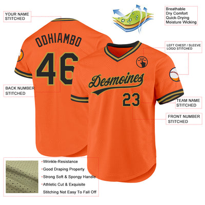 Custom Orange Black-Old Gold Authentic Throwback Baseball Jersey