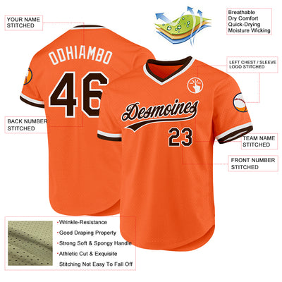 Custom Orange Brown-White Authentic Throwback Baseball Jersey