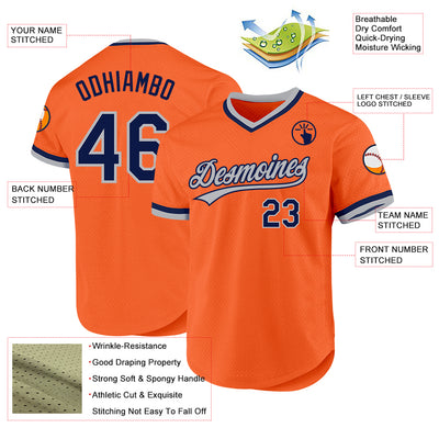 Custom Orange Navy-Gray Authentic Throwback Baseball Jersey