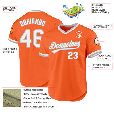 Custom Orange White-Gray Authentic Throwback Baseball Jersey