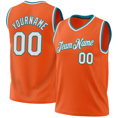 Custom Orange White-Teal Authentic Throwback Basketball Jersey