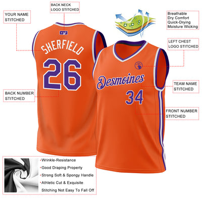 Custom Orange Purple-White Authentic Throwback Basketball Jersey