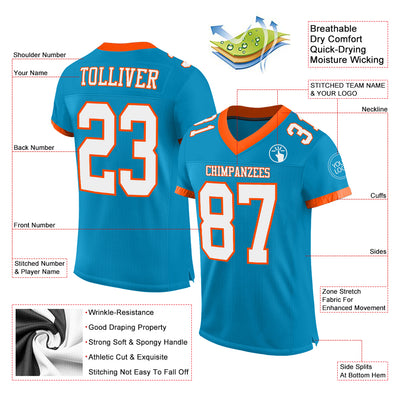 Custom Panther Blue White-Orange Mesh Authentic Football Jersey