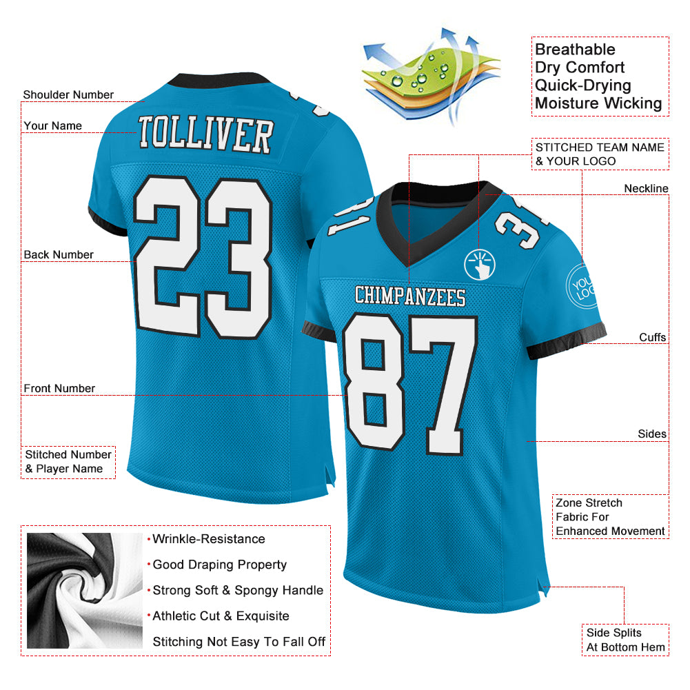 Custom Black Panther Blue-White Mesh Authentic Football Jersey