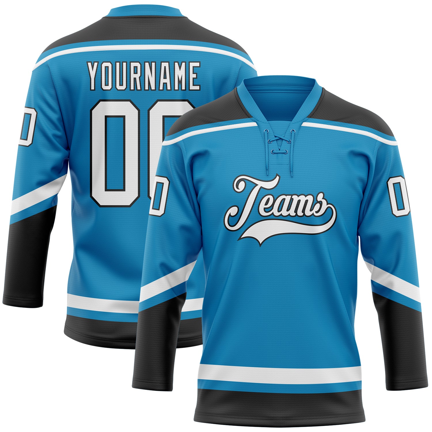 Custom Hockey Jersey Black Panther Blue-White