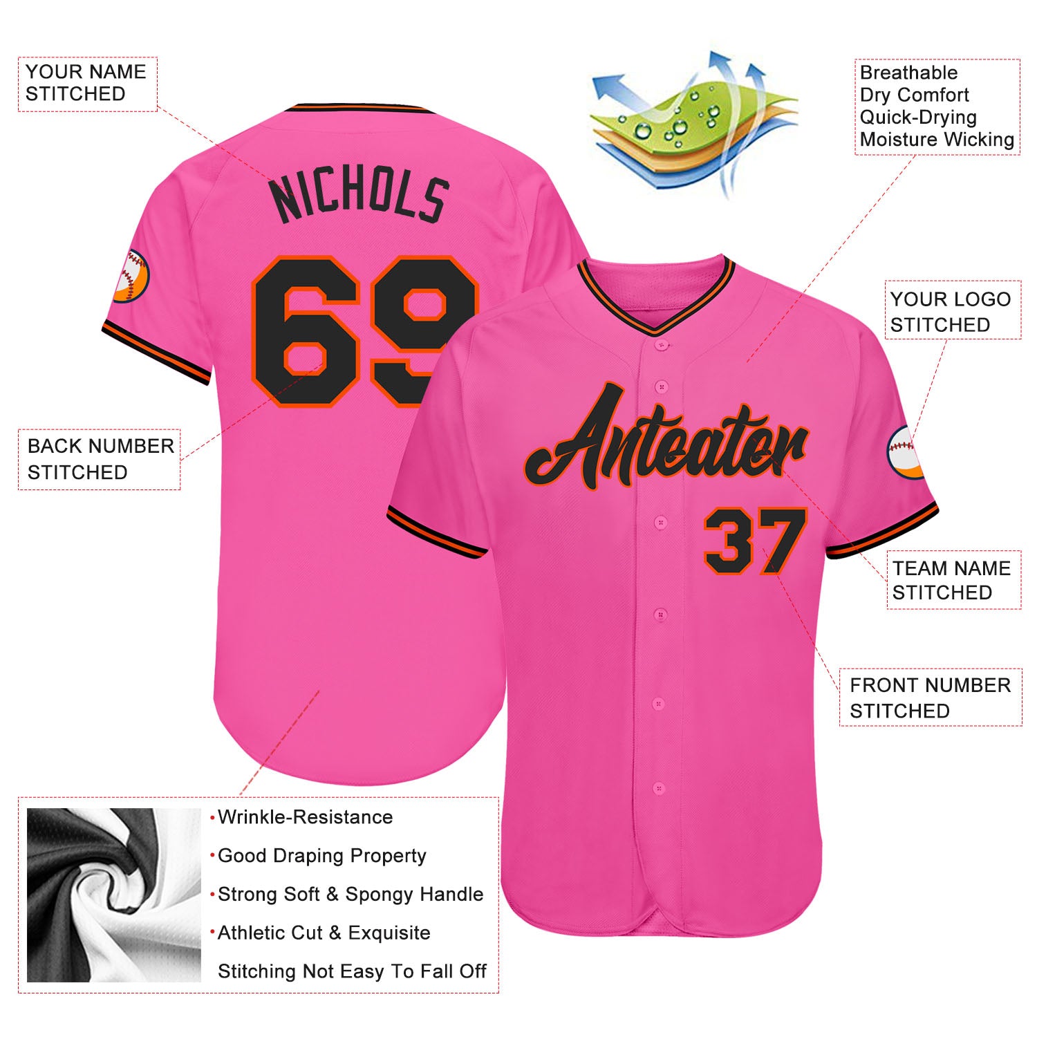 Custom White Light Blue Pink-Black Authentic Two Tone Baseball Jersey