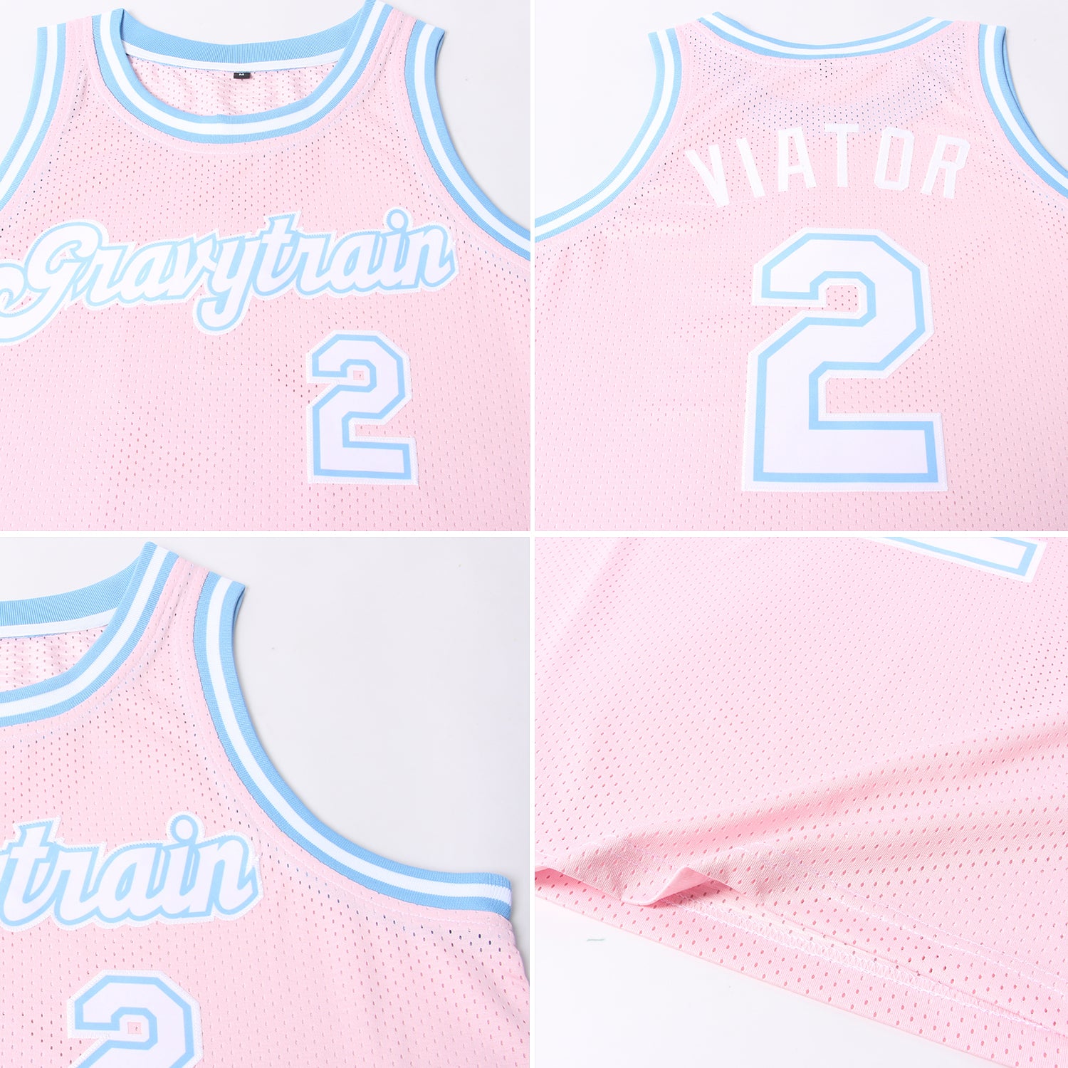 FANSIDEA Custom Pink White-Light Blue Round Neck Rib-Knit Basketball Jersey Youth Size:XL