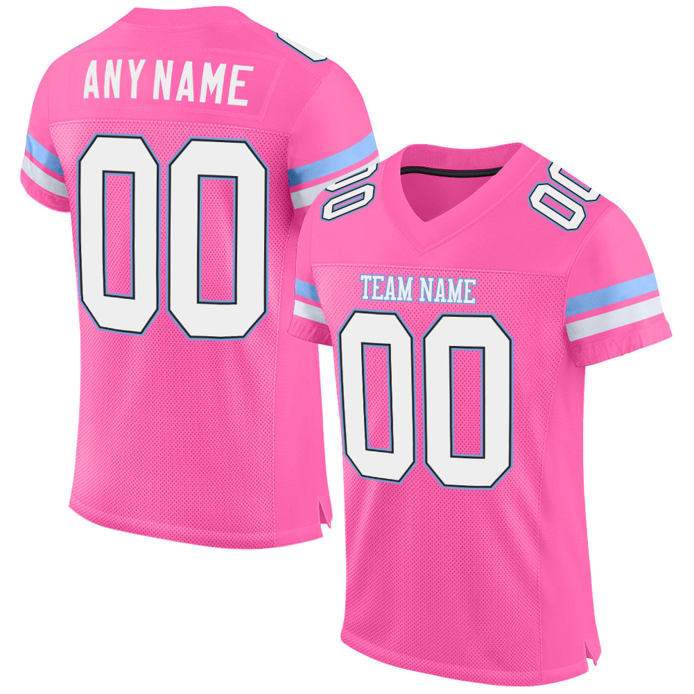 Custom White Football Jersey Light Blue-Pink Mesh Authentic - FansIdea