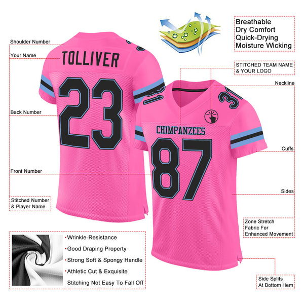 Custom Pink Football Jersey Black-Light Blue Mesh Authentic - FansIdea