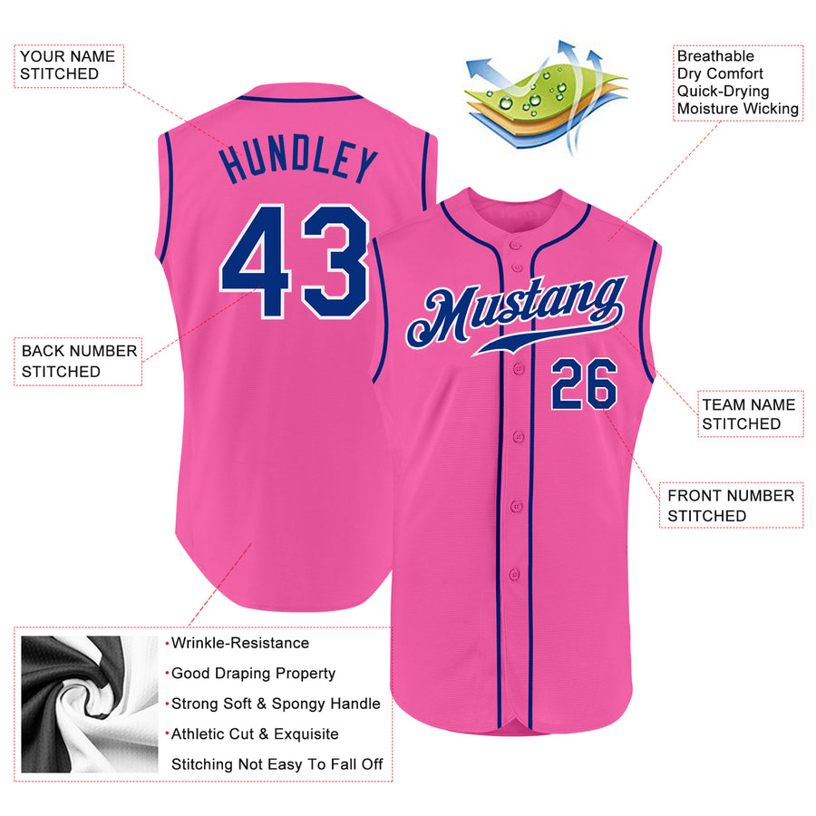 Custom Pink Royal-White Authentic Sleeveless Baseball Jersey