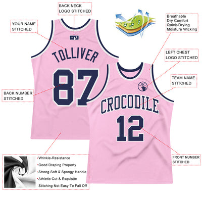 Custom Light Pink Navy-White Authentic Throwback Basketball Jersey