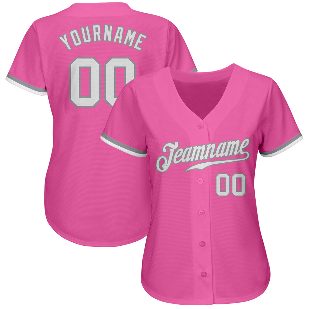 Custom Pink White-Gray Authentic Baseball Jersey