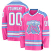 Custom Pink White-Light Blue Hockey Jersey