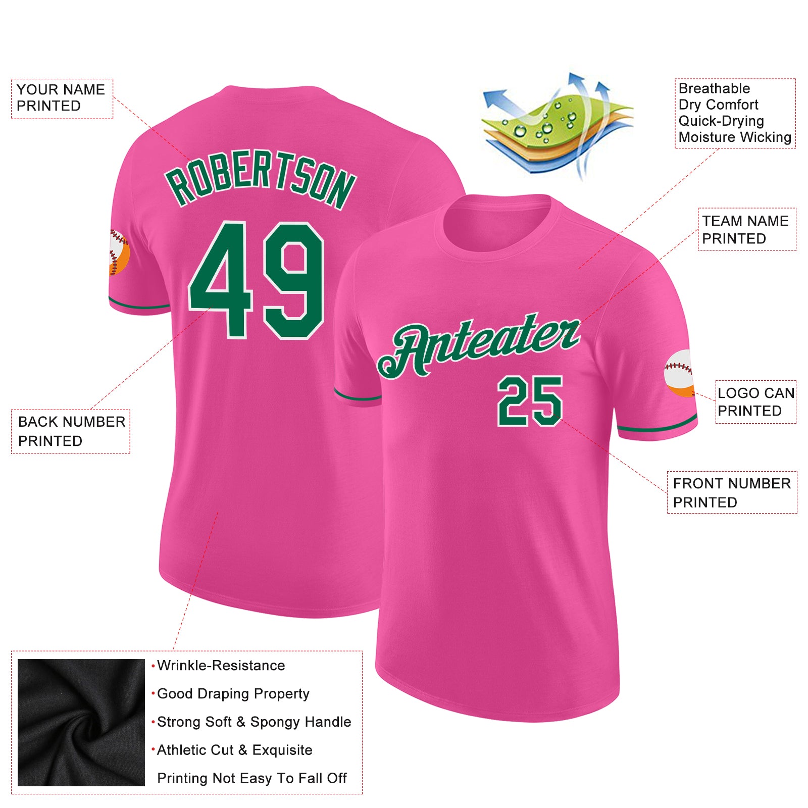 Custom Pink Kelly Green-White Performance T-Shirt