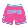 Custom Pink Light Blue-White Authentic Throwback Basketball Shorts