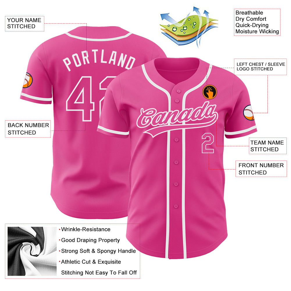 Custom Pink Pink-White Authentic Baseball Jersey