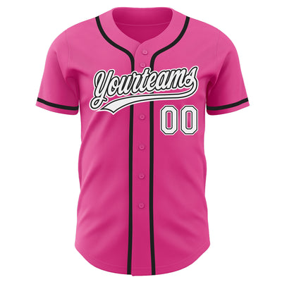 Custom Pink White-Black Authentic Baseball Jersey