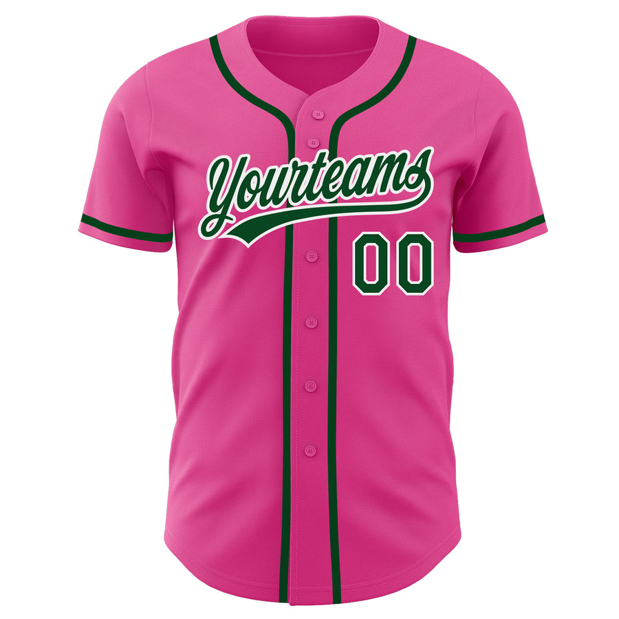 Custom Pink Green-White Authentic Baseball Jersey