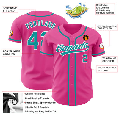 Custom Pink Teal-White Authentic Baseball Jersey