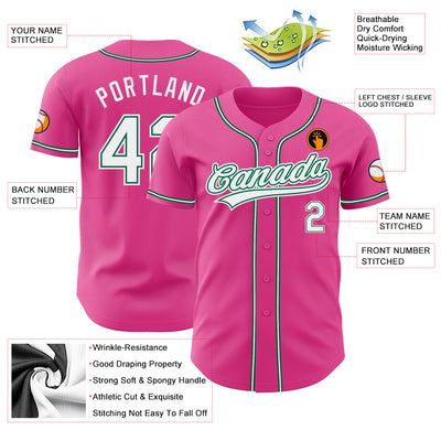 Custom Pink White-Kelly Green Authentic Baseball Jersey