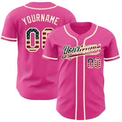 Custom Pink Vintage USA Flag-Cream Authentic Baseball Jersey