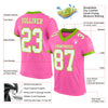 Custom Pink White-Neon Green Mesh Authentic Football Jersey