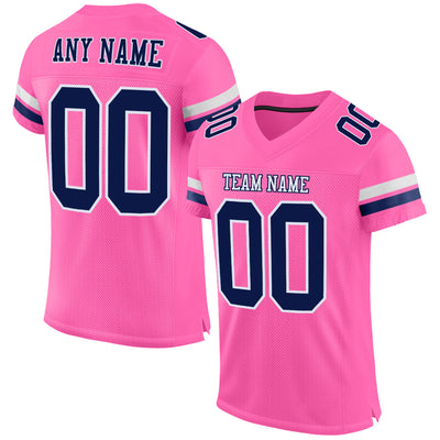 Custom Pink Navy-White Mesh Authentic Football Jersey